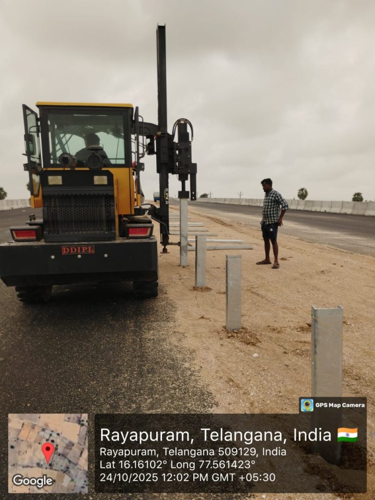 211+100 to 211+300 RHS median edge w-beam erection in progress